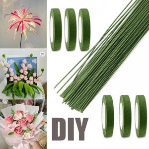 녹색 꽃 줄기 스틱 DIY 꽃 재료 수제 와이어 줄기 원예 테이프 자가 접착 부케 꽃 줄기 종이 테이프