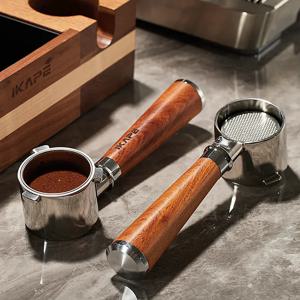 Delonghi/Barsetto/Berivlle/Lamarzocco/Welhome/Flair58/ECM/Lelit/wega 나무 손잡이 51/54/58mm용 IKAPE 바텀리스 포터필터