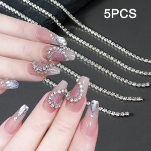 1팩 롱 럭셔리 스파클링 체인 네일 액세서리 실버 메탈 체인 다이아몬드 장식 DIY 네일 아트 데코레이션용