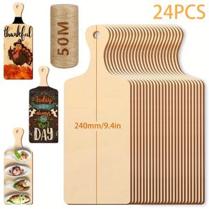 손잡이가 달린 미니 나무 도마, 추수감사절 소형 도마, 대마 로프, 긴 손잡이, 9.4x3.5 인치, 6 개, 12 개, 24 개, 50m