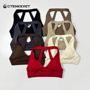새로운 여름 여성용 홀터 스포츠 브라 충격방지 짐 러닝 브라 아름다운 등 디자인 요가 크롭탑 여름 신상 여성 속옷