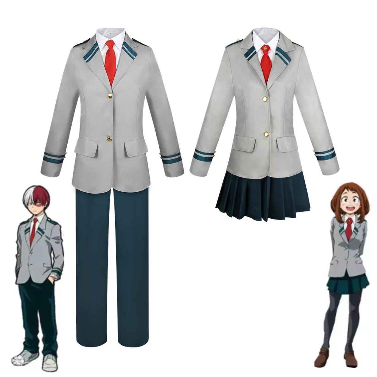 Anime My Hero Academia Shoto Todoroki Ochaco Uraraka 코스프레 의상 학교 유니폼 가발 풀 세트 역할 놀이 남여 의류