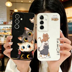 귀엽고 재미있는 고양이 패턴 실리콘 케이스 (삼성 갤럭시 S25 S24 S23 울트라 S22 S21 플러스 FE A16 A15 A56 A55 A54 A53 A36 5G용)