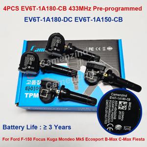 4개 프로그래밍된 TPMS 센서 EV6T-1A180-CB EV6T1A180CB EV6T-1A180-DC 포드 F-150 포커스 쿠가 몬데오 Mk5 에코스포츠 피에스타 433MHz