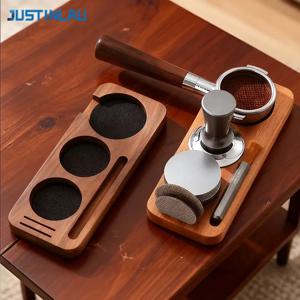 저스틴라우 51/53mm/58mm 커피 탬퍼 매트 스테이션 스탠드 포터필터 홀더 우든 커피 브러시 필터 디스트리뷰터 스토리지 베이스