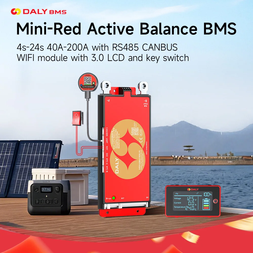 DALY 스마트 BMS 4S 8S 16S 40A 60A 100A 150A 200A 12V 24V 48V LiFePo4 1A 액티브 밸런스 BMS LCD RS485 UART WIFI 키 포함