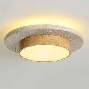 스톤 천장 램프 원형 천장 조명 D22cm LED28w 와비 사비 레트로 월넛/우드 발코니 복도 거실 실내 조명