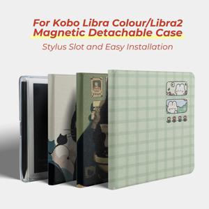 Kobo Libra 컬러용 Twosheep 슈트 Kobo Libra2 스타일러스 슬롯이 있는 자석 분리형 케이스 커버 클리어 백 오토 웨이크 귀여운 스타일