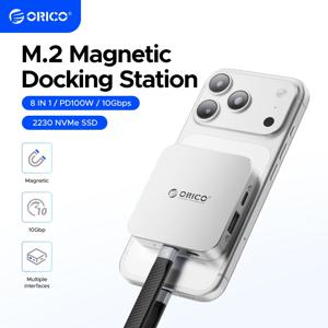 오리코 10Gbps USB C M.2 2230 NVMe SSD 외장 케이스 4K60Hz HD SD/TF 카드 리더 PD 100W 충전기 아이폰용 마그네틱 도킹 스테이션