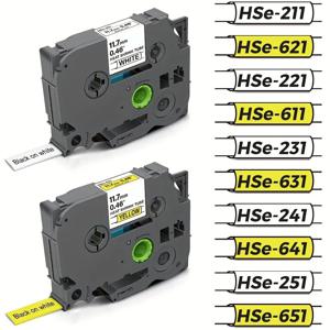 1pcs HSE-231 Brother HSe 열수축 튜브 테이프 카트리지 라벨 프린터와 호환 가능 흰색 바탕에 검정색 Hse-211 HSe-621 Hse-241