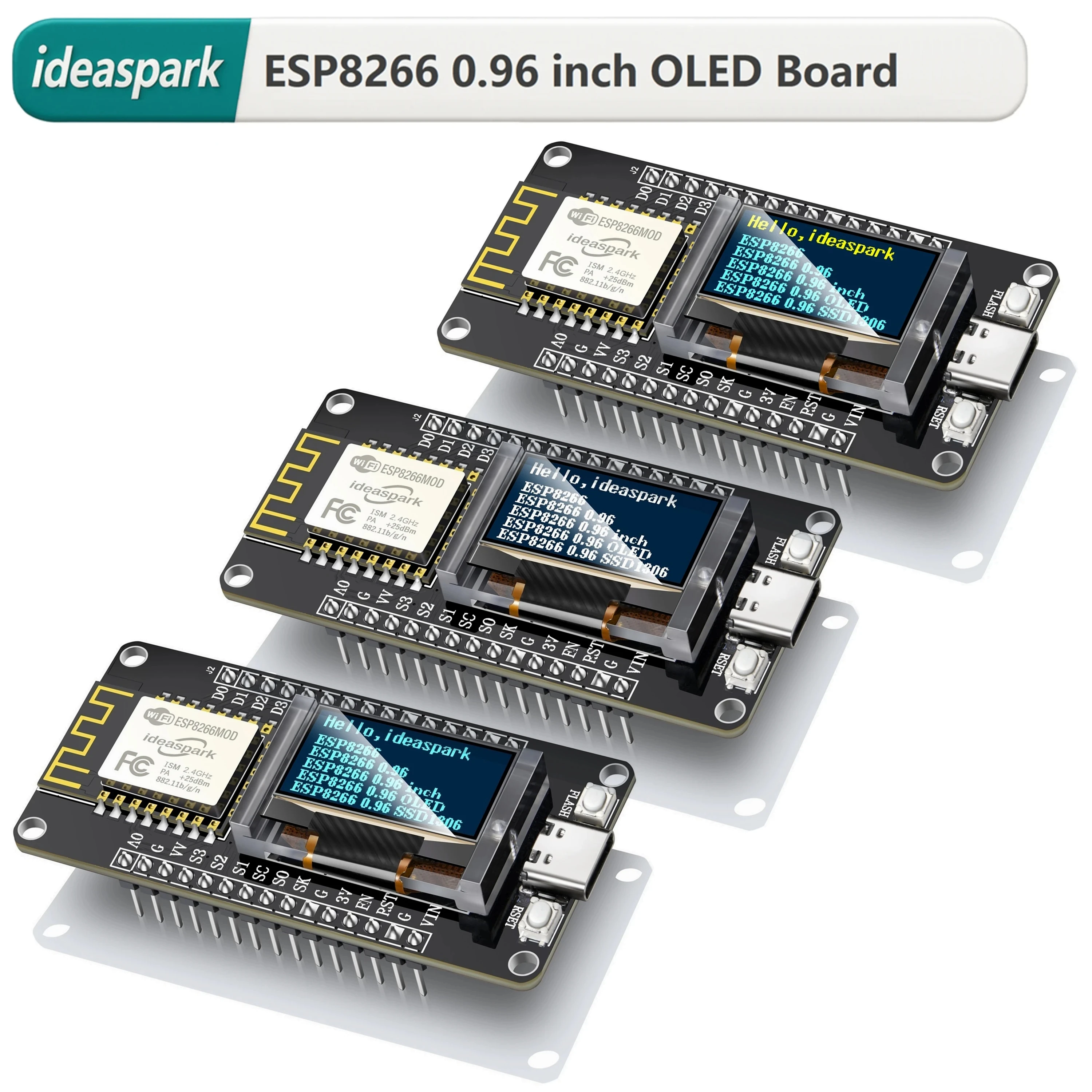 ideaspark ESP8266 개발 보드 NodeMCU, 0.96인치 OLED 디스플레이, 화면 보호 케이스, CH340, WiFi 무선 TypeC 모듈 포함