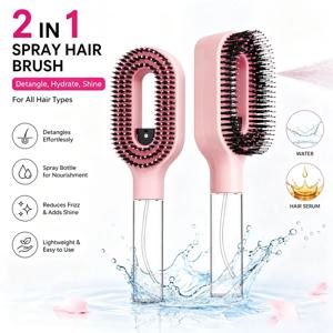 2in1 스프레이 헤어 브러쉬, 물 미스트 스프레이 기능이 있는 엉킴 방지 두피 마사지 빗, 정전기 방지 스무스 헤어 스타일링 도구 (가정 및 여행용)