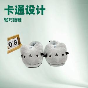 만화풍 통통한 회색 고양이 플러시 슬리퍼 따뜻하고 아늑한 털실내화 커플 남녀 가을 겨울용 실내화