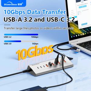블루엔들리스 알루미늄 10Gbps USB3.2 Gen2 4/10포트 허브 도킹 스테이션 USB-C USB-A 타입 C 스플리터 어댑터 (PC, 노트북, 맥북용)