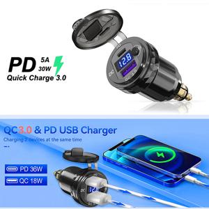 트라이엄프 타이거 900, BMW R1250GS R1300GS 오토바이용 36W PD3.0 QC3.0 USB 타입 C PD 고속 충전기 전원 어댑터 헬라 DIN 플러그