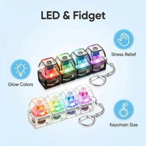 기계식 키보드 키체인 LED 라이트업 피젯 토이 4개 스위치 클릭 소리 스트레스 해소 키링 멋진 게이머 선물 남녀공용