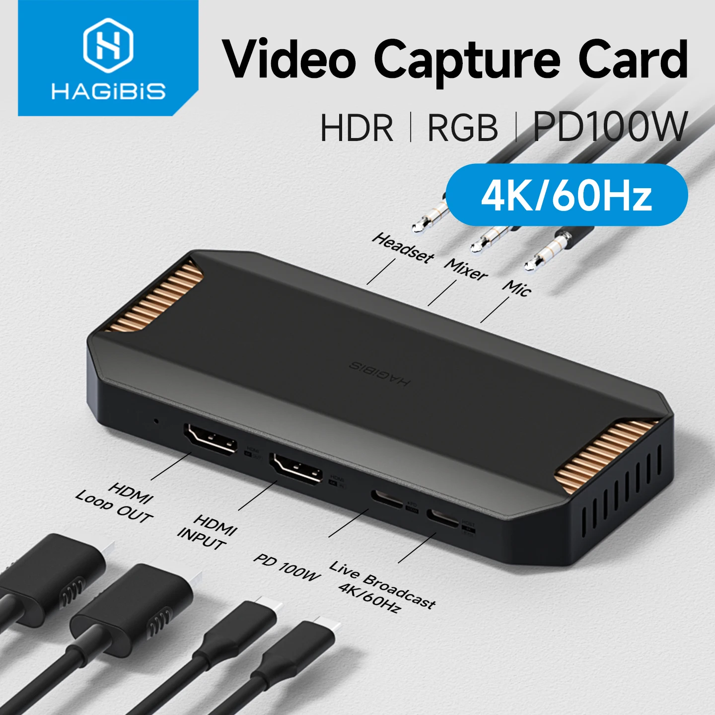 스트리밍 및 게임용 하기비스 4K 비디오 캡처 카드, VRR RGB HDR 지원, Switch2 Xbox PS5/4 카메라 라이브 스트림용 패스스루