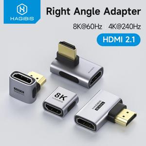 하기비스 HDMI-HDMI 어댑터 직각 90도 남성-여성 HDMI 2.1 커플러 케이블 연장 커넥터 변환기 L자형