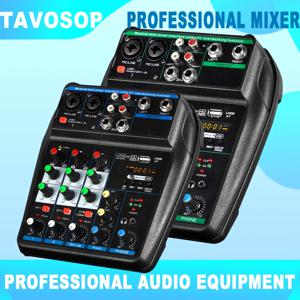 TAVOSOP 휴대용 4 채널 오디오 믹서 DJ 가라오케 PC MP3 마이크용 BT 48V USB 인터페이스가 있는 녹음 사운드 콘솔 카드