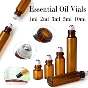 5-50개 1ml 2ml 3ml 5ml 10ml 유리 롤온 병 에센셜 오일용 앰버 리필 가능한 유리 롤러 메탈 오일 바이알 미니 병