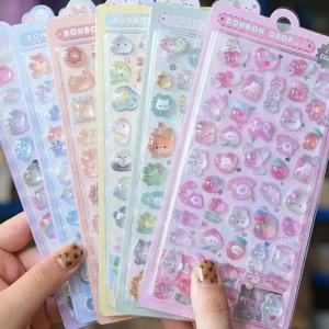 1-6pcs Kawaii 3D 젤리 수지 스티커 Scrapbooking 전화 케이스 노트북 DIY 장식을위한 귀여운 만화 스파클 투명 데칼.