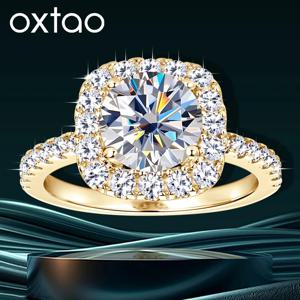 OXTAO 브릴리언트 모이사나이트 헤일로 링 8mm 2ct D VVS1 약혼 웨딩 반지 14K 골드 필드 여성용 인증서 포함