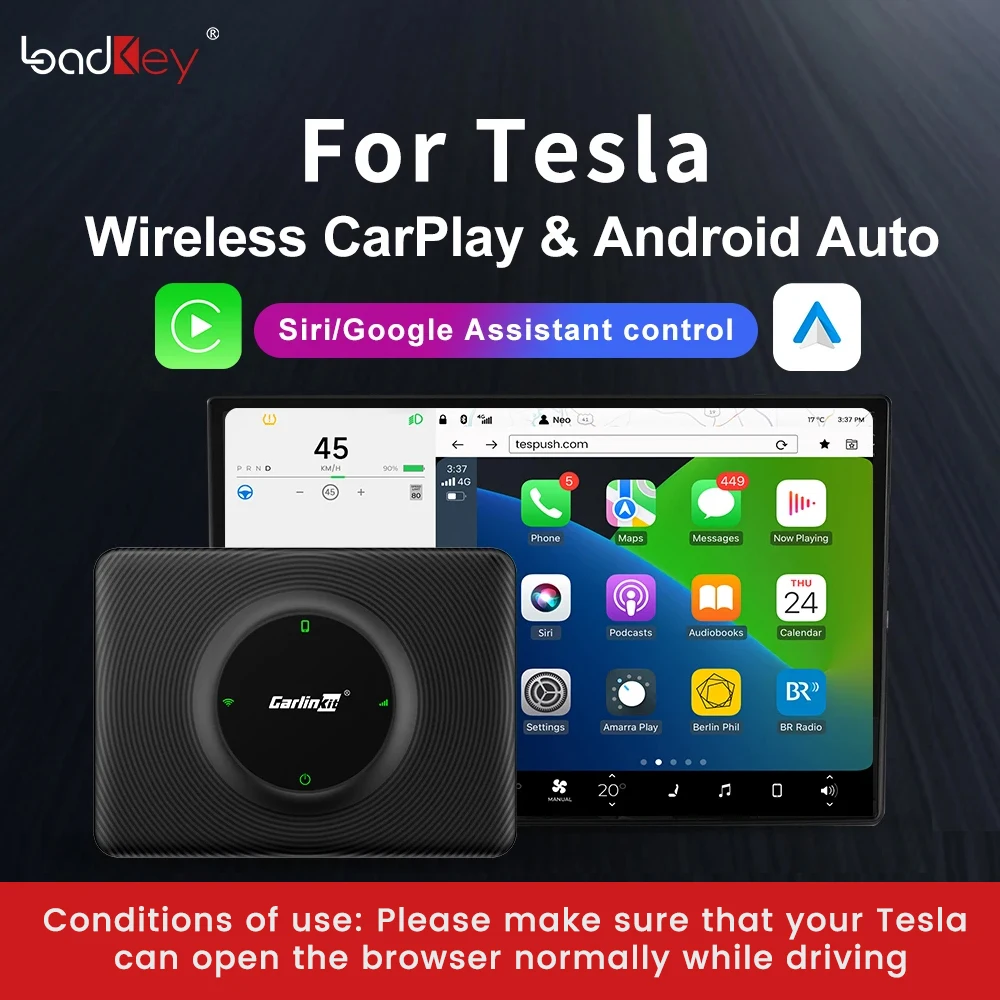 CarlinKit 무선 CarPlay 안드로이드 자동 Tesla Model 3 모델 X Y 모델 S 자동 연결 Siri 음성 보조 Spotify Waze 5G BT