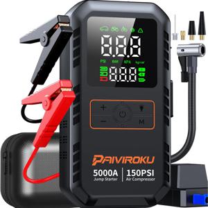5000A 차량 배터리 점프 스타터, 에어 컴프레서 150PSI 에어 펌프, 12V 자동차 배터리 부스터, 휴대용 타이어 인플레이터