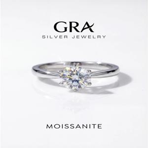    GRA 0.5-1캐럿 심플 라운드 리얼 모이사나이트 다이아몬드 반지 여성용 925 스털링 실버 웨딩 고급 고품질 파인 주얼리