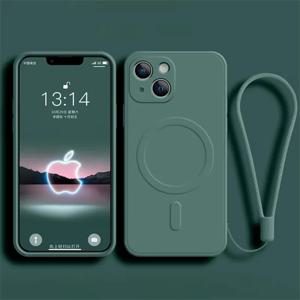 아이폰 18 Pro Max, 17, 15, 16, 14 Plus, 13, 12, 11용 MagSafe 자기 부착 무선 충전 휴대폰 케이스, 부드러운 액체 실리콘 소재의 스트랩 커버