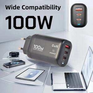 100W GaN PD 타입 C 충전기 USB QC 3.0 노트북 아이패드 PPS 고속 충전 EU UK 삼성 샤오미 아이폰 15 16 Pro Max 휴대폰용