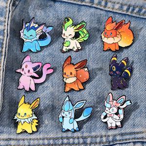 9Pcs 포켓몬 Eevee Flareon 에나멜 핀 Kawaii Galaxy 소녀의 브로치 배지 패션 Eevee 가족 옷깃 핀 친구를위한 선물