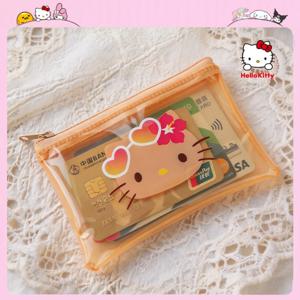 정품 산리오 헬로 키티 PVC 지갑 만화 KT 고양이 투명 방수 카드 홀더 여행 휴대용 보관 파우치 레이디 선물