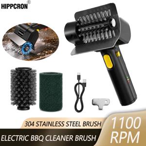 Hippcron 충전식 전기 그릴 브러시 1100 RPM – 304 스테인레스 스틸 바베큐 청소 도구 인체공학적 미끄럼 방지 손잡이