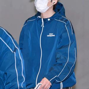 Kpop Keep Swimming 프린트 지퍼 블루 후드 윈드 브레이커 자켓 남성 여성 야외 캐주얼 Keep Swimming 코스프레 코트 겉옷