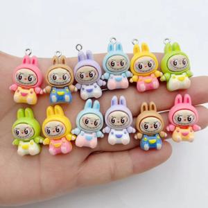 10Pcs Kawaii 토끼 딸기 하우스 수지 참 귀여운 만화 동물 펜던트 귀걸이 키 체인 DIY 쥬얼리 만들기