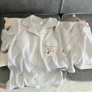 여름 크리스마스 강아지 2026 새로운 잠옷 남성용 반팔 반바지 얇은 대형 사이즈 청소년 홈웨어 슈트 학생 잠옷