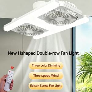 60W LED 천장 선풍기 조명, 리모컨 포함 E27 소켓, 낮은 천장용 이중 선풍기 램프, 거실, 침실, 식당에 적합한 선풍기 설비