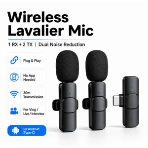 K8 K9 2.4G 무선 라발리에 마이크 (휴대폰용), 노이즈 감소 클립형 마이크 (라이브 스트리밍용, 모니터링 및 리버브 기능 포함), 인테그레이티드