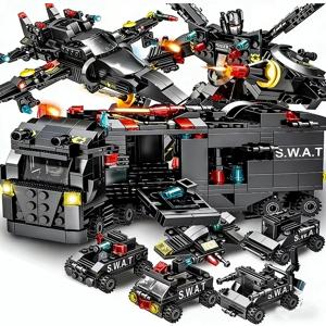 8-in-1 SWAT 585피스 세트: 경찰 지휘차량 및 도시 헬리콥터 조립 블록 키트 – 교육용 선물 장난감