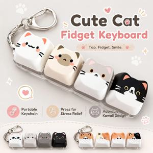 귀여운 고양이 릴렉스 버튼 키캡, 카와이 고양이 4키 키보드 피젯 토이, 친구 선물용, 휴대용 피젯 키체인 패션 가방 참