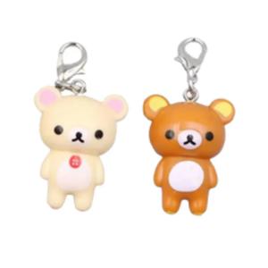 2pcs Kawaii Rilakkuma Easy Bear Keyrings Lazybear 인형 열쇠 고리 가방 의류 풀러 전화 로프 열쇠 고리 펜던트 가장 친한 친구 선물