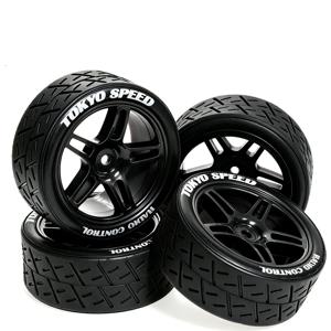 1/10 RC 랠리 스트리트 타이어 (휠 포함) 12mm 헥스 허브 레이싱 타이어 타미야 HSP 94123 TT01 TT02 온로드 투어링카용 4개