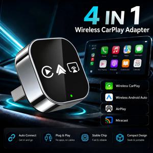 4 in 1 스마트 카 동글 무선 CarPlay & 안드로이드 오토 어댑터 유선에서 무선으로 변환하는 컨버터 AirPlay Miracast 화면 미러링