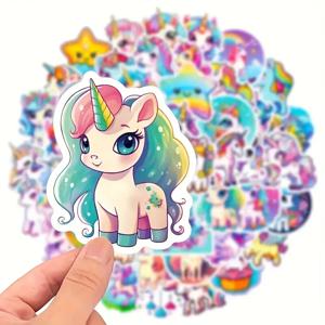 50Pcs 어린이를위한 귀여운 무지개 유니콘 스티커 생일 파티를위한 방수 비닐 스티커 소녀를위한 만화 데칼 선물