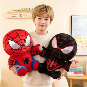핫셀즈 애니메이션 스파이더맨 플러시 인형 귀여운 만화 레드 블랙 봉제 인형 홈 룸 데코 베개 생일 선물