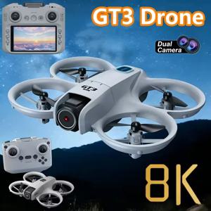 최신형 GT3 미니 드론 8K HD 듀얼 카메라 WIFI FPV 쿼드콥터 프로펠러 가드 포함 초보자용 RC 장난감 항공 촬영 선물