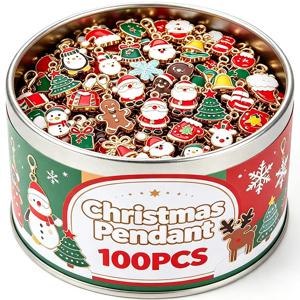 100/2Pcs 혼합 크리스마스 테마 열쇠 고리 클립 온 펜던트 크리스마스 DIY 펜던트 만들기 목걸이 귀걸이 팔찌 수제 보석