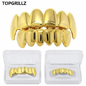 TOPGRILLZ 뉴 피트 로즈 골드 컬러 도금 힙합 치아 Grillz 모자 탑 & 하단 그릴 세트 크리스마스 파티 뱀파이어 치아 Grillz