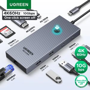 UGREEN 유그린 10Gbps USB C 허브 9 포트 어댑터 4K60Hz HDMI 노트북 멀티허브 SD 및 TF USB 어댑터, 맥북 아이패드 삼성 노트북 액세서리 도킹, C타입-HDMI RJ45, PD100W, 10Gbps, 4K60Hz